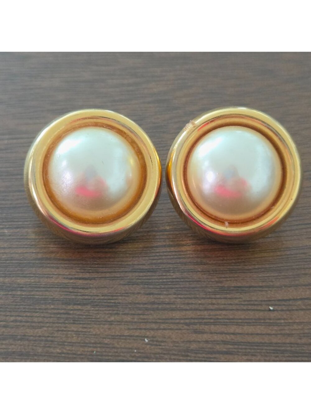 Napier Vintage Round Faux Pearl Gold Tone Button Pierced Earrings